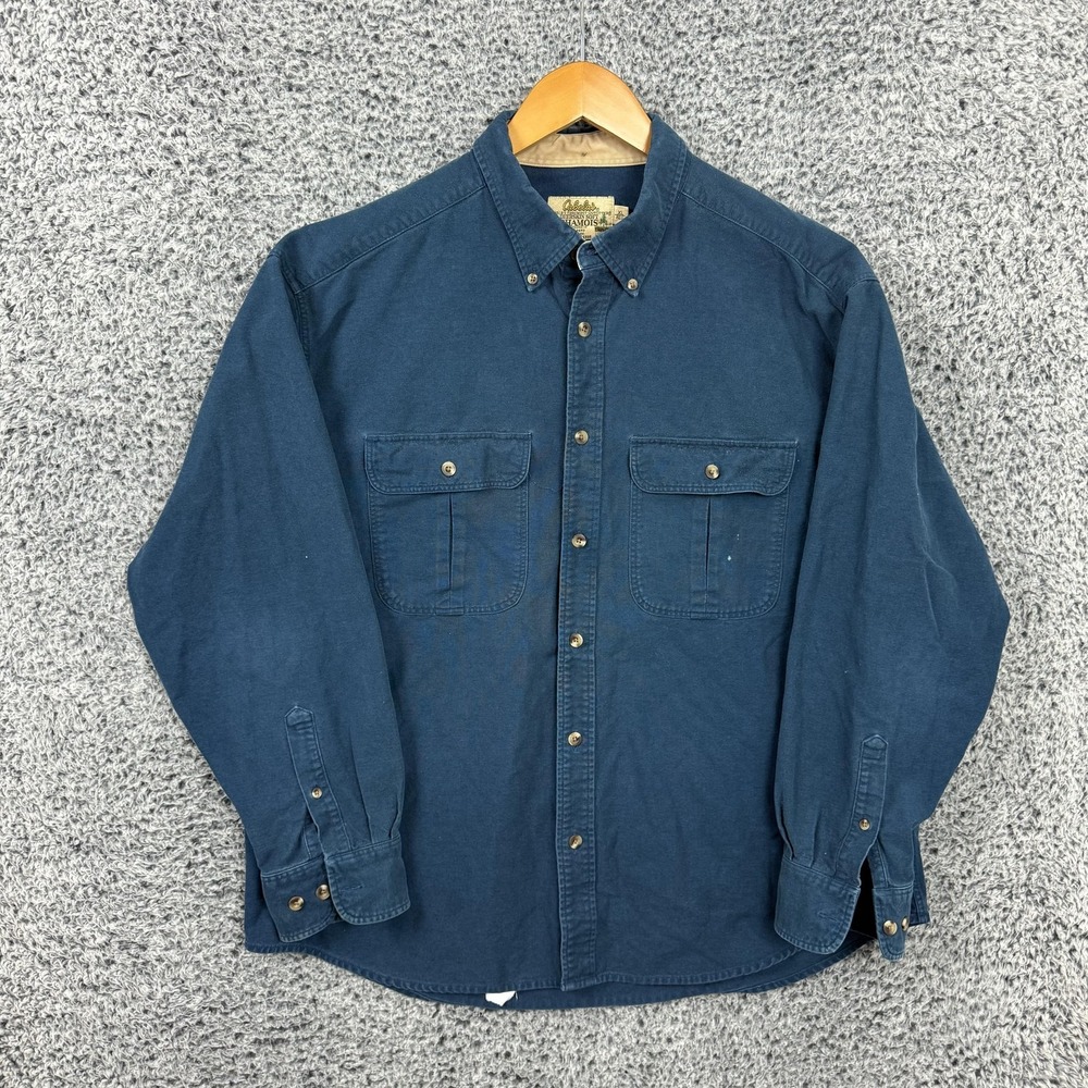 Cabelas Shirt Mens XL Blue Deerskin Soft Chamois Button Up Flannel Hunt Work